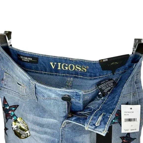 2/$30 Vigoss Girls Denim Jean Shorts Stretch Sequin Sparkle Embellished - Picture 7 of 9